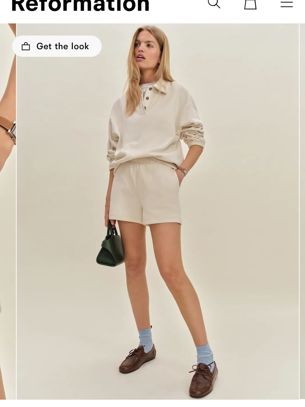 Reformation Cream sweatshirt & Shorts Lounge Set